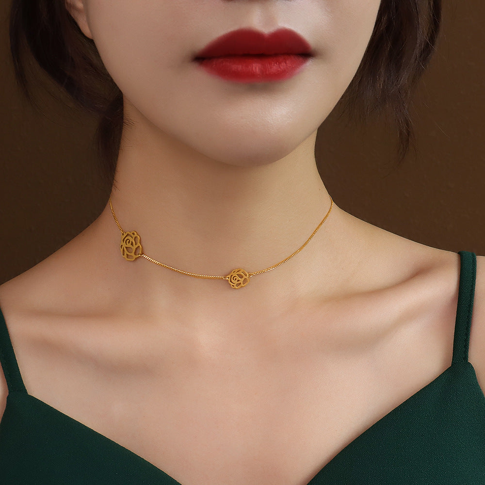 Gothic Black Camellia Rose Choker Necklace
