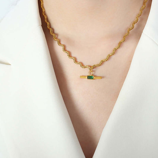 Black Glass Stone Pendant Necklace