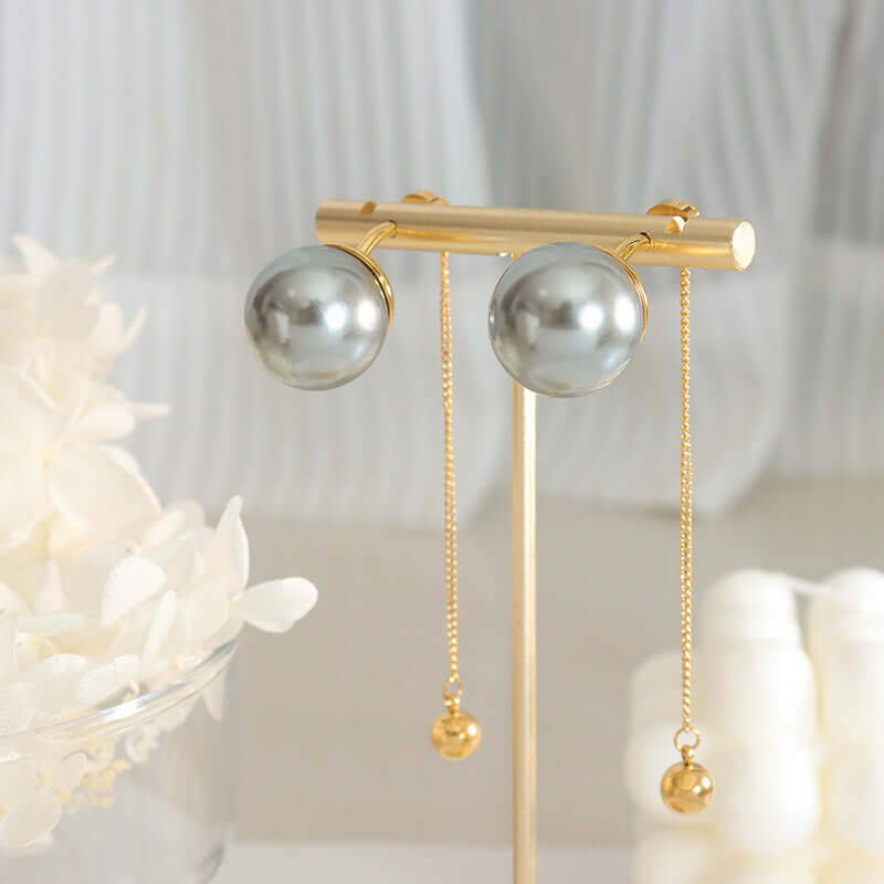 Grey Pearl Dangle Earrings