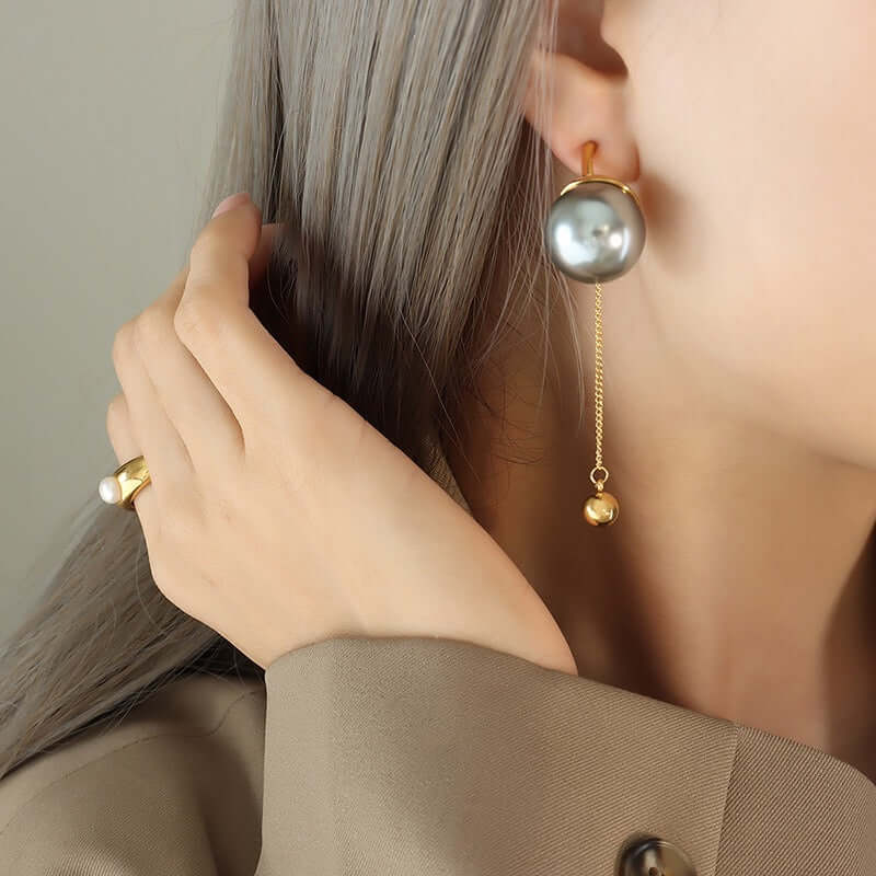 Grey Pearl Tassel Dangle Earrings