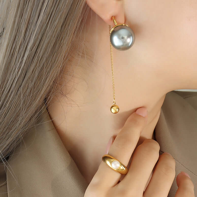 Grey Pearl Tassel Earrings