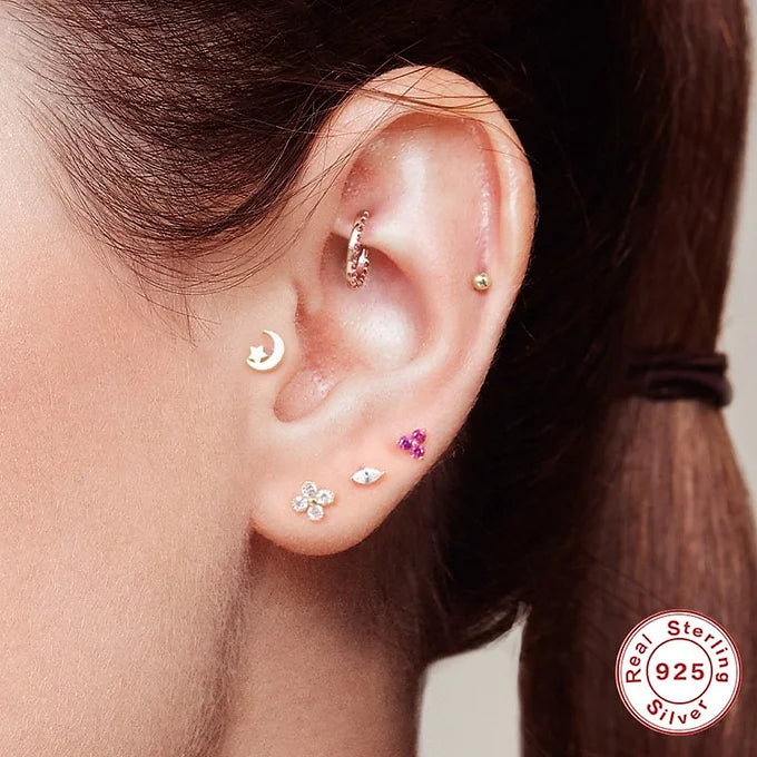 16G Crescent Moon Star Labret Back Piercing Stud
