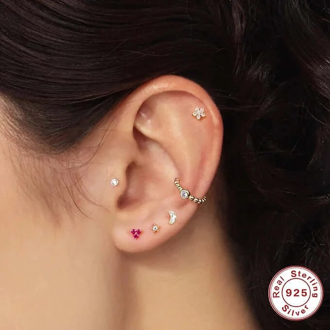 16G Crescent Moon Star Labret Back Piercing Stud
