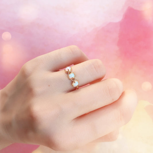 Sterling Silver Oval Opal Ring, Opal 3 Stone Rings