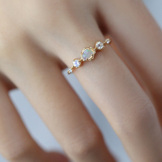 Opal And Moonstone 2 Birthstones Ring 5 Stone Rings | HJZB-351