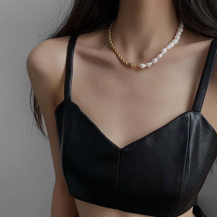Baroque Freshwater Pearl with Rope Chain Half Necklace