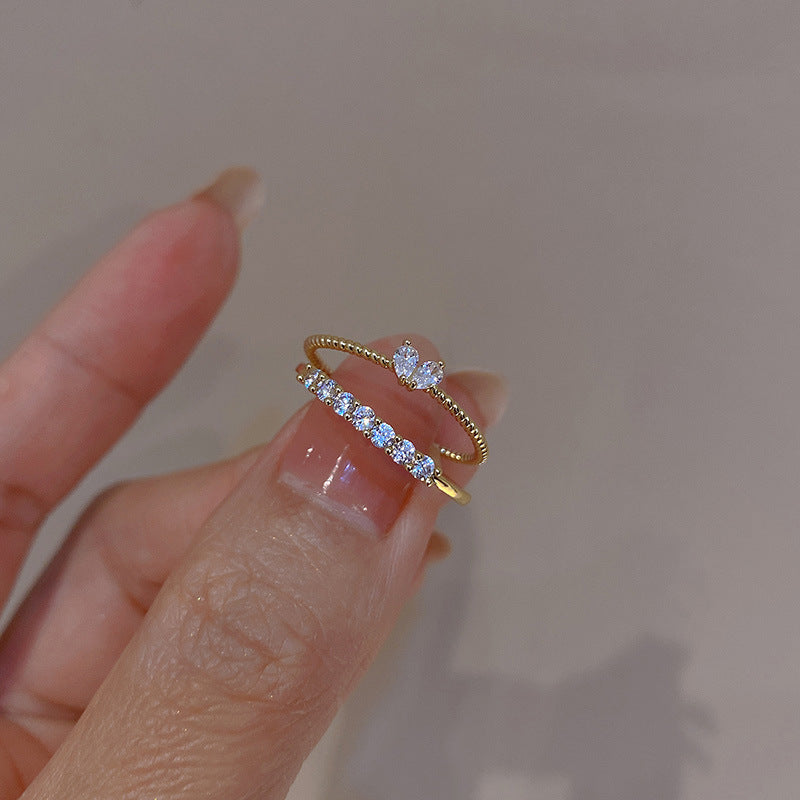 Minimal Tiny Heart Layer Stacking Ring Set