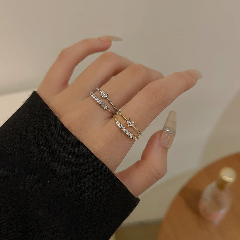 Minimal Tiny Heart Layer Stacking Ring Set