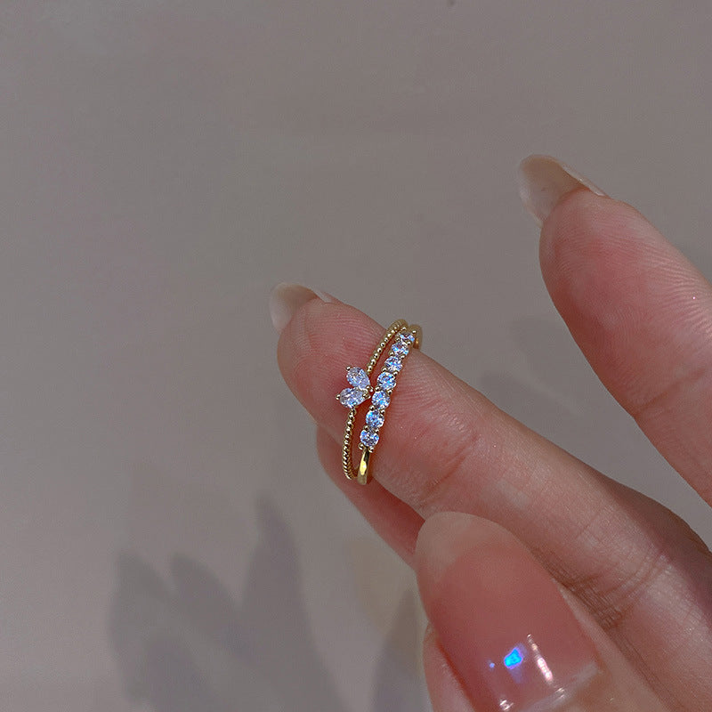 Minimal Tiny Heart Layer Stacking Ring Set