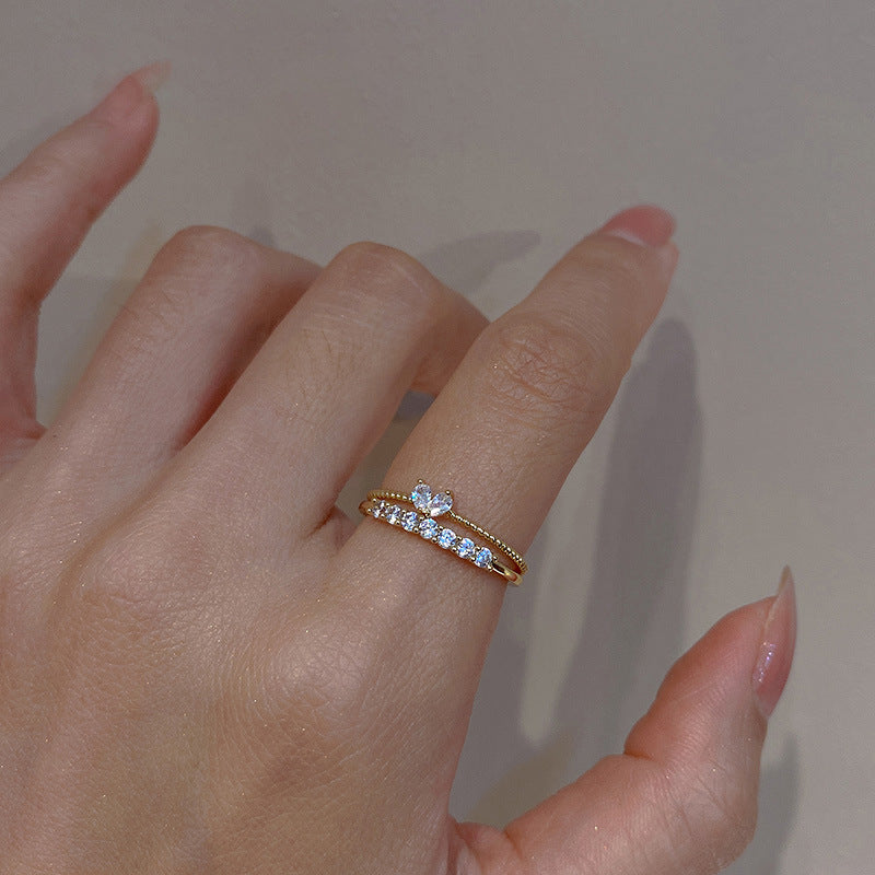 Minimal Tiny Heart Layer Stacking Ring Set