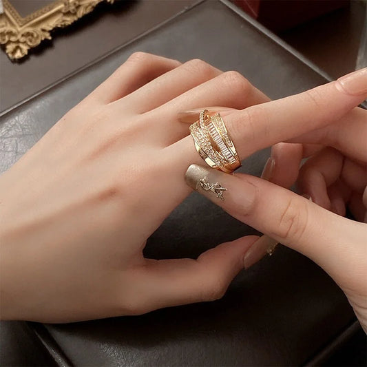 Multi Layer Zircon Stacking Wide Ring