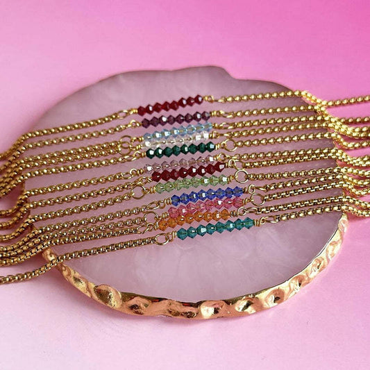 18K Gold Birthstone Beads Chain Bracelet