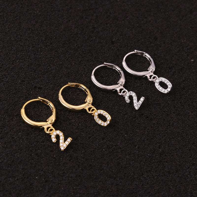 18K Gold Dangle Number Hoop Earrings, Birthday Gift for Her | HSPJ19108