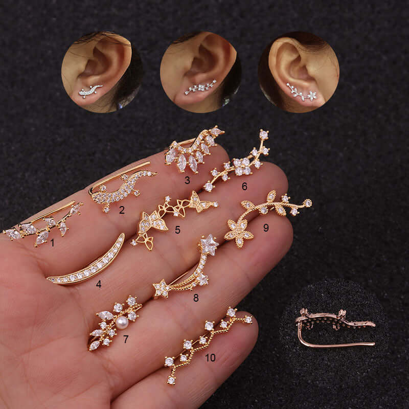 16G Cartilage Linear Flower Ear Clip Ear Cuff