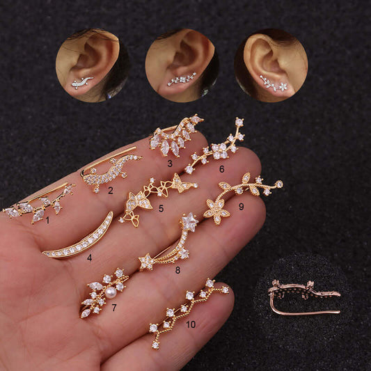 16G Cartilage Linear Flower Ear Clip Ear Cuff
