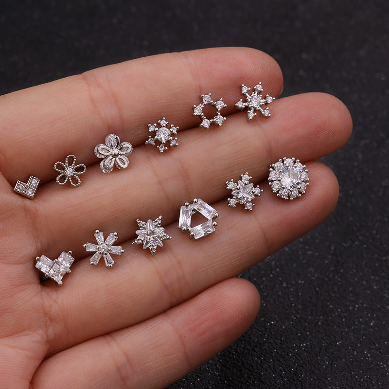 20G Snow Flakes Cartilage Conch Sleeper Stud Earrings