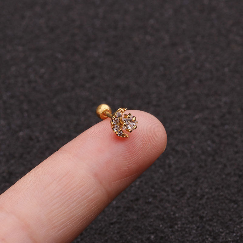 20G Surgical Steel Moon Star Cartilage Barbell Stud gold
