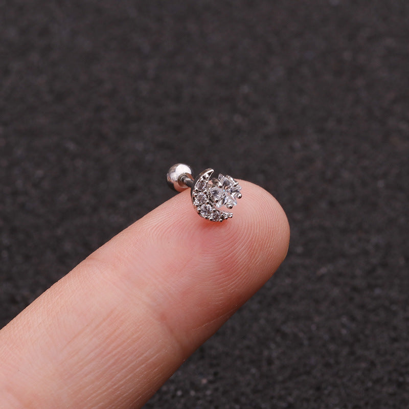 20G Surgical Steel Moon Star Cartilage Barbell Stud silver