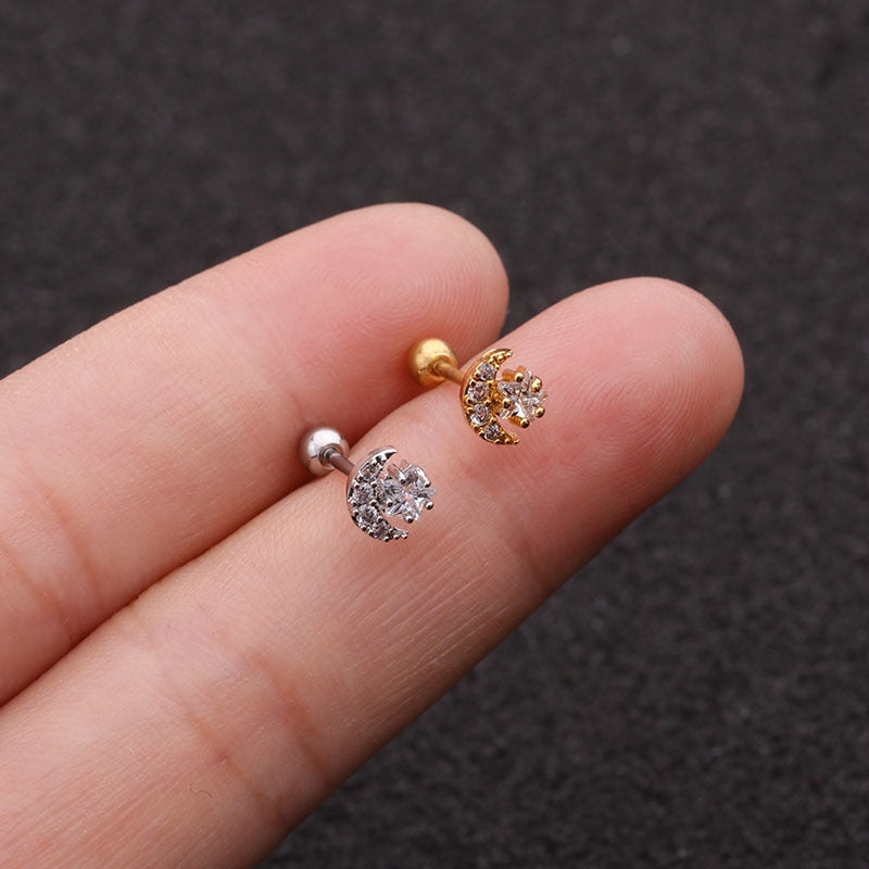 20G Surgical Steel Moon Star Cartilage Barbell Stud