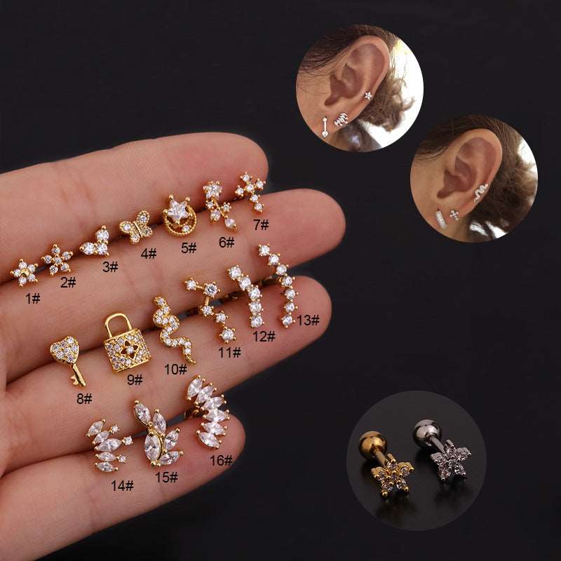 16G Leaf Curved Bar Conch Earrings Gold