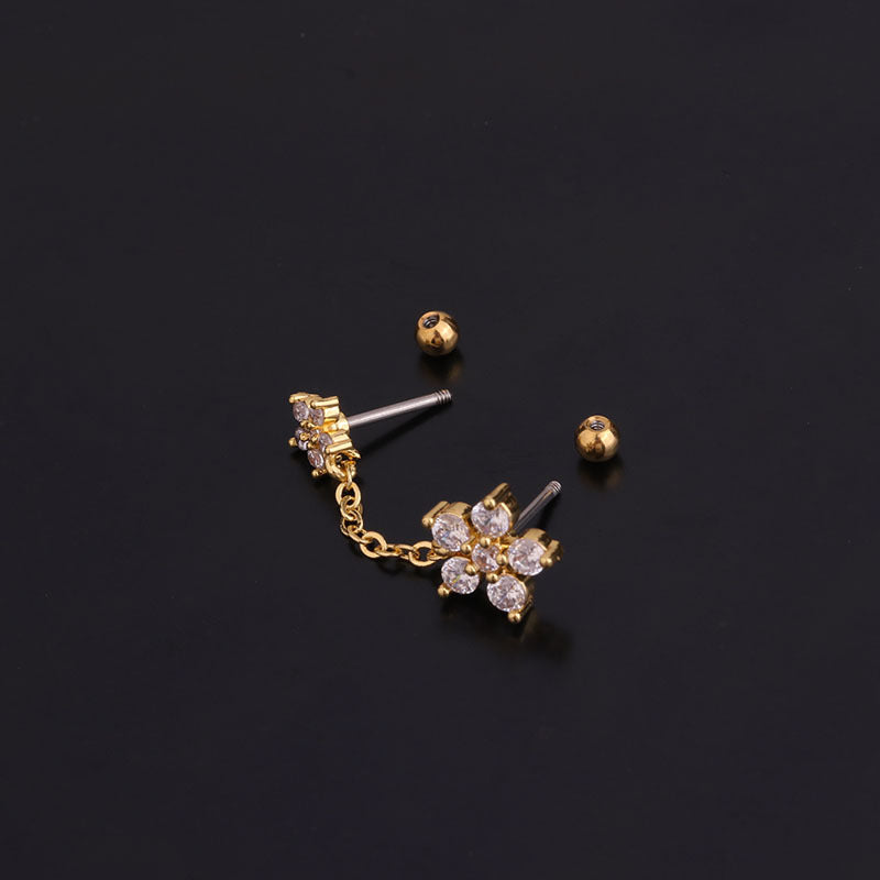 20G Flower Double Ear Piercing Earrings