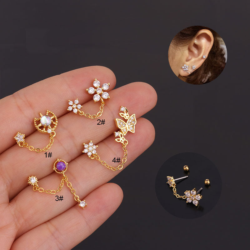20G Butterfly Double Ear Piercing Earrings
