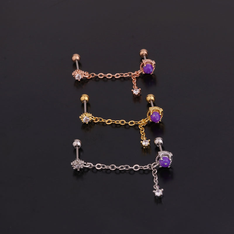 20G Purple Planet Double Ear Piercing Earrings