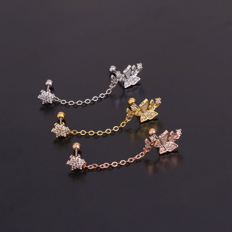 20G Butterfly Double Ear Piercing Earrings