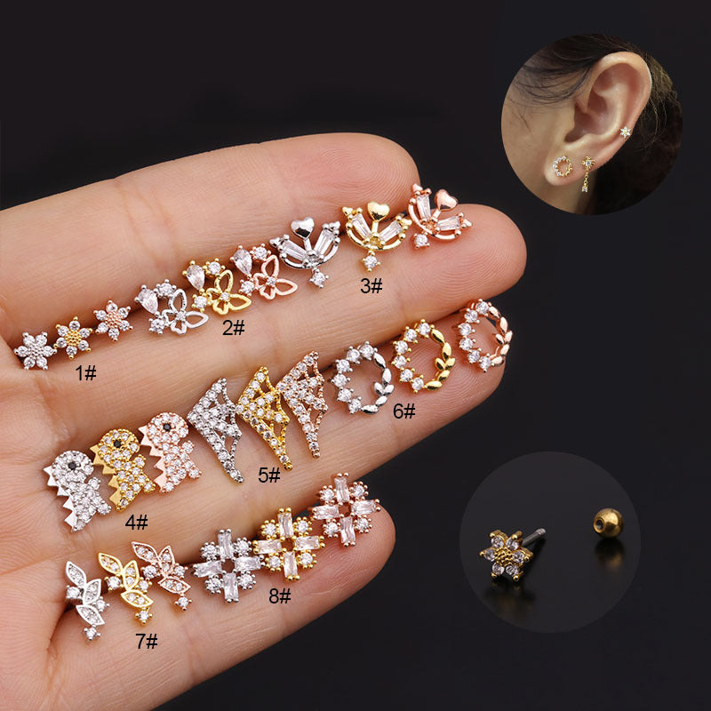 20G Pave CZ Dinosaur Piercing Cartilage Stud