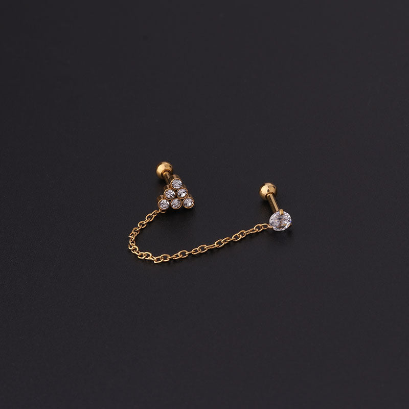 16G Bezel Set Cartilage Chain Earring