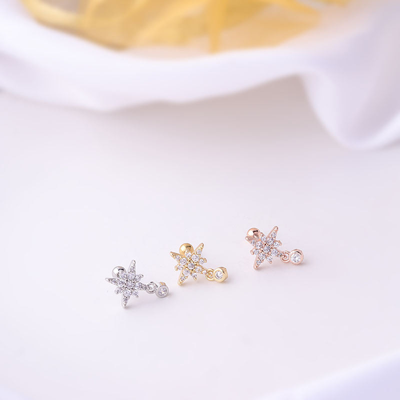 20G Star Floating Helix with Dangle Chain Earring