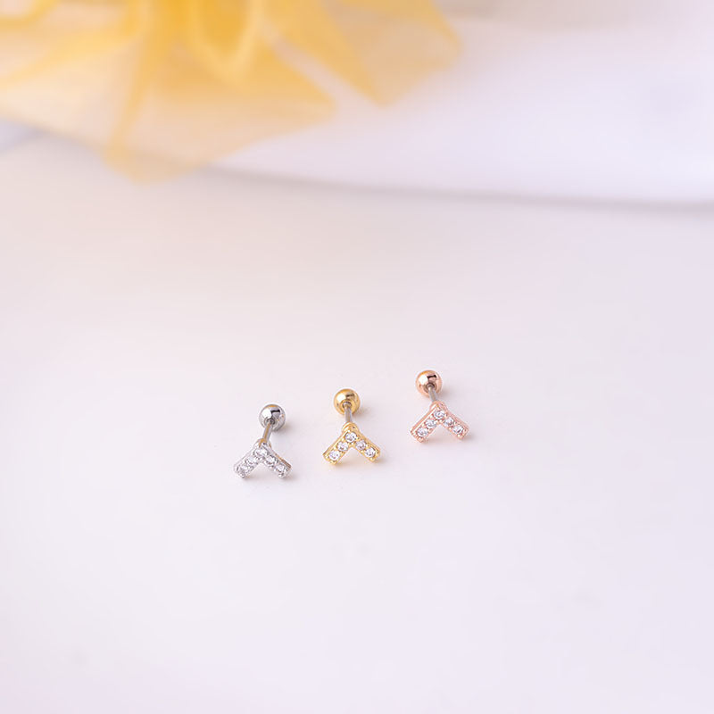 20G V Curved Floating Helix with Dangle Chain Earring