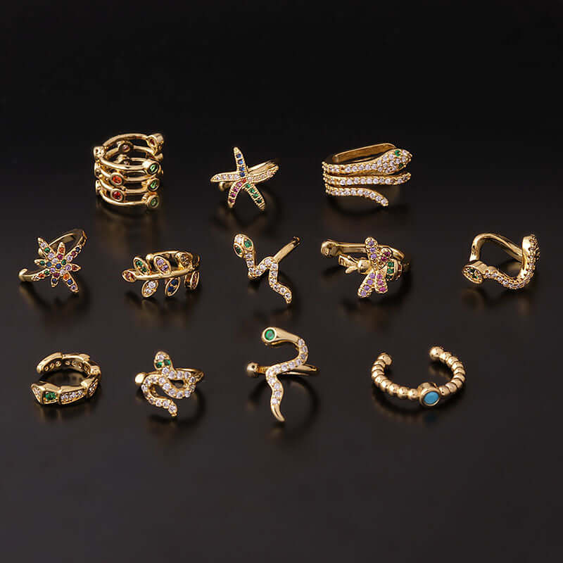 18K Gold No Piercing Ear Cuff, Snake Ear Climber, Starfish Ear Cuff