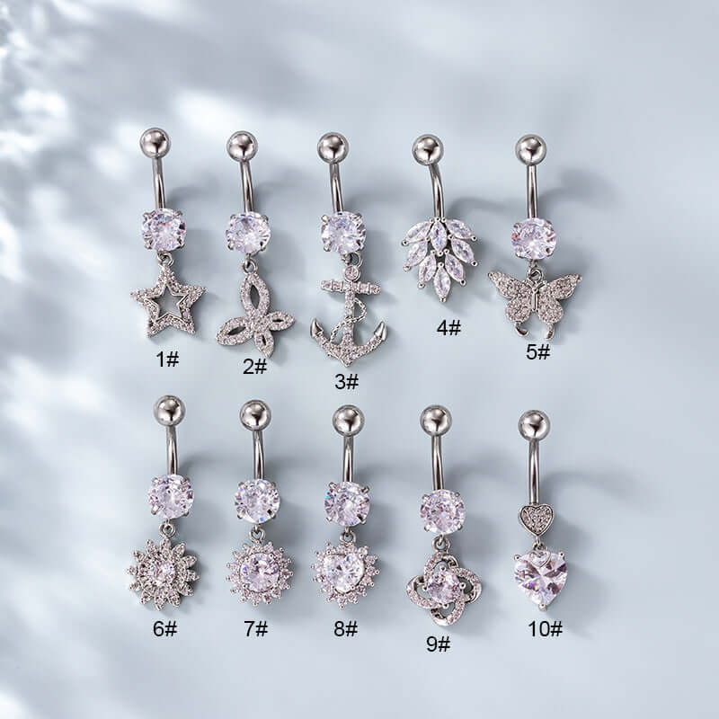 14G Hypoallergenic Leaf Heart Navel Ring