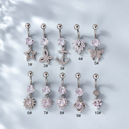 14G Hypoallergenic Leaf Heart Navel Ring