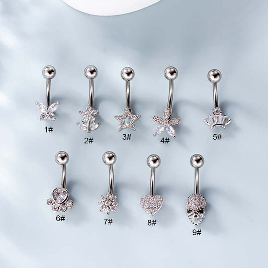 14G Surgical Steel Skull Dangle Belly Button Ring | HSPJ746