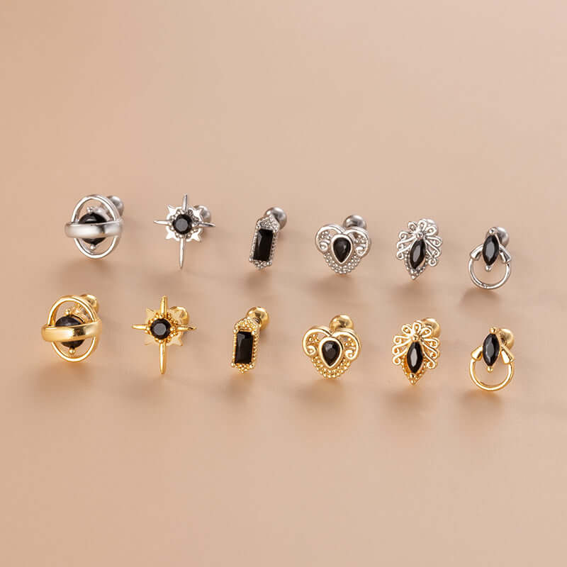 20G Black CZ Helix Cartilage Stud