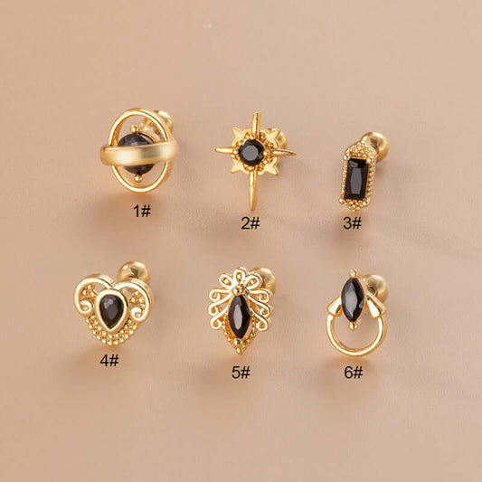 20G Black CZ Helix Cartilage Stud
