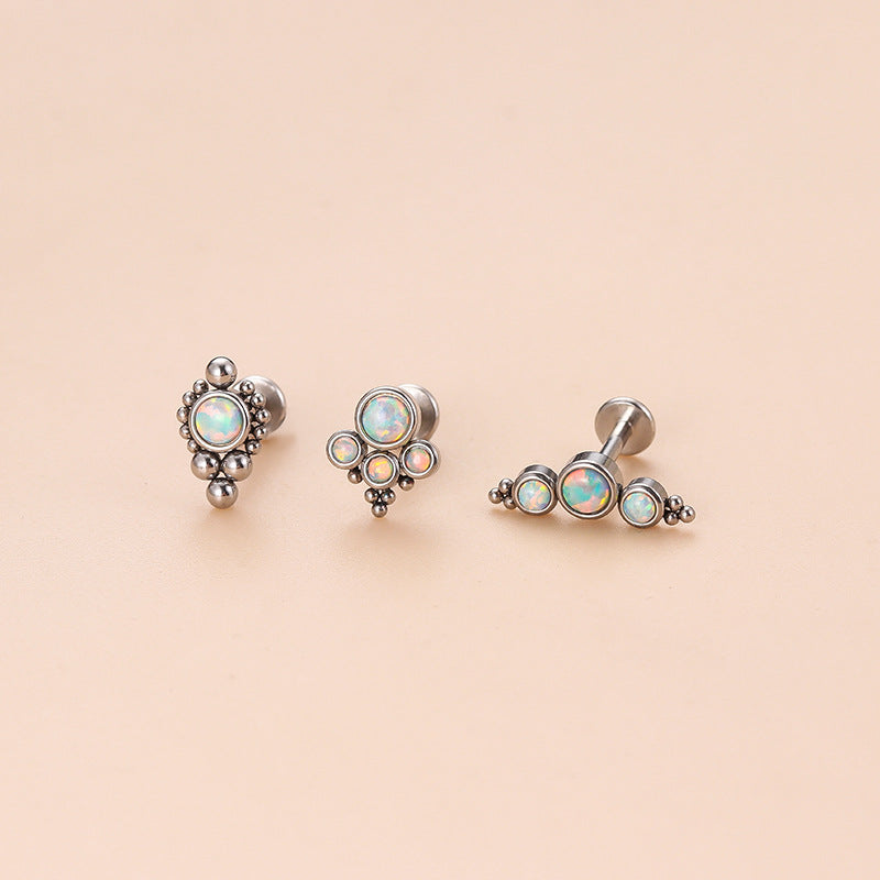 16G White Opalite Bezel Set Labret Back