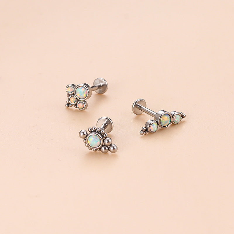 16G White Opalite Bezel Set Labret Back