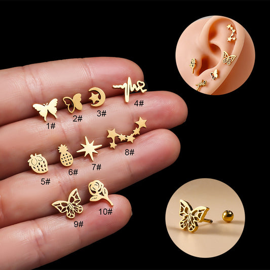 20G Cartilage Surgical Steel Earrings Butterfly Ball Back Earrings Barbell Earrings | HSPJ840