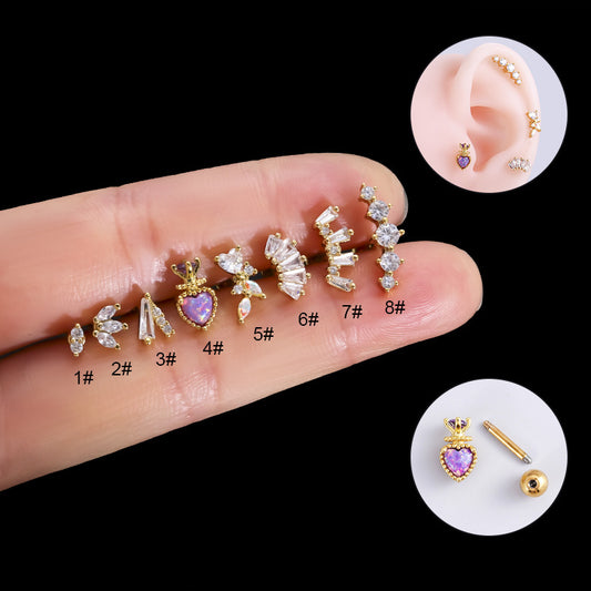 16G Cartilage Surgical Steel Earrings Crown Earrings Heart Earrings Ball Back Earrings | HSPJ888