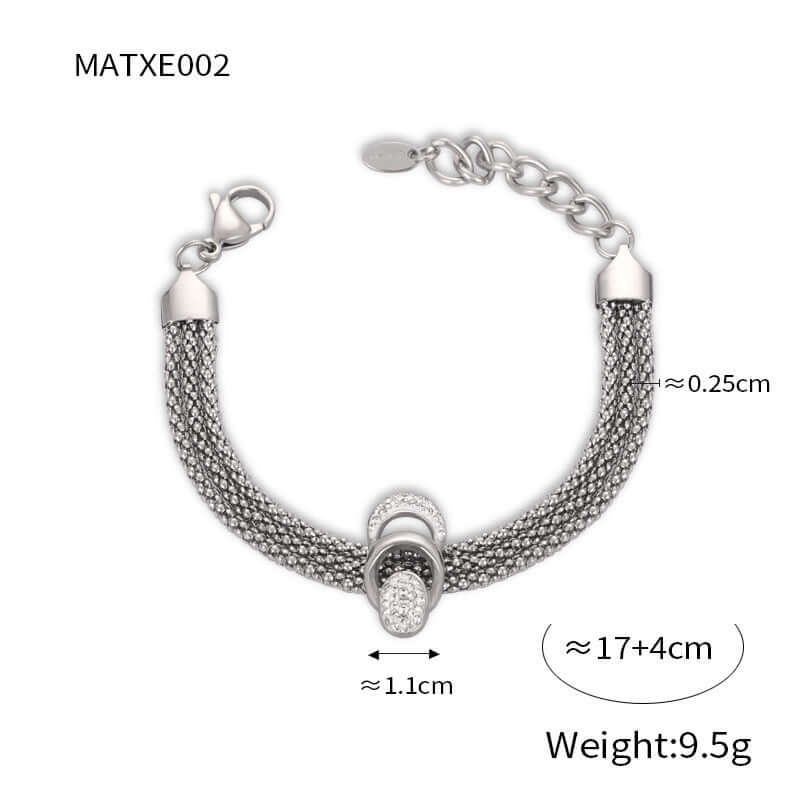 Chunky Silver Mesh Waterfall Tassel Bracelet Set