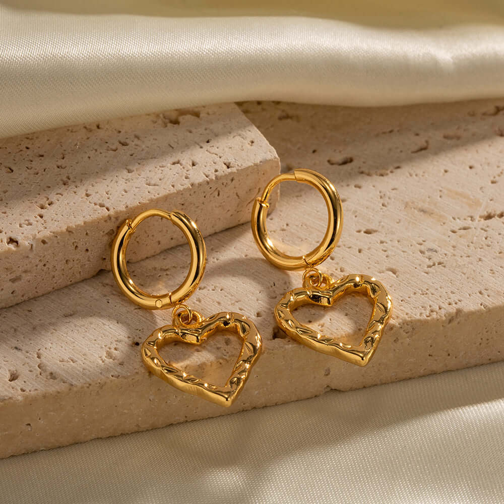 18K Gold Plated Heart Huggies Hoop | JDE046