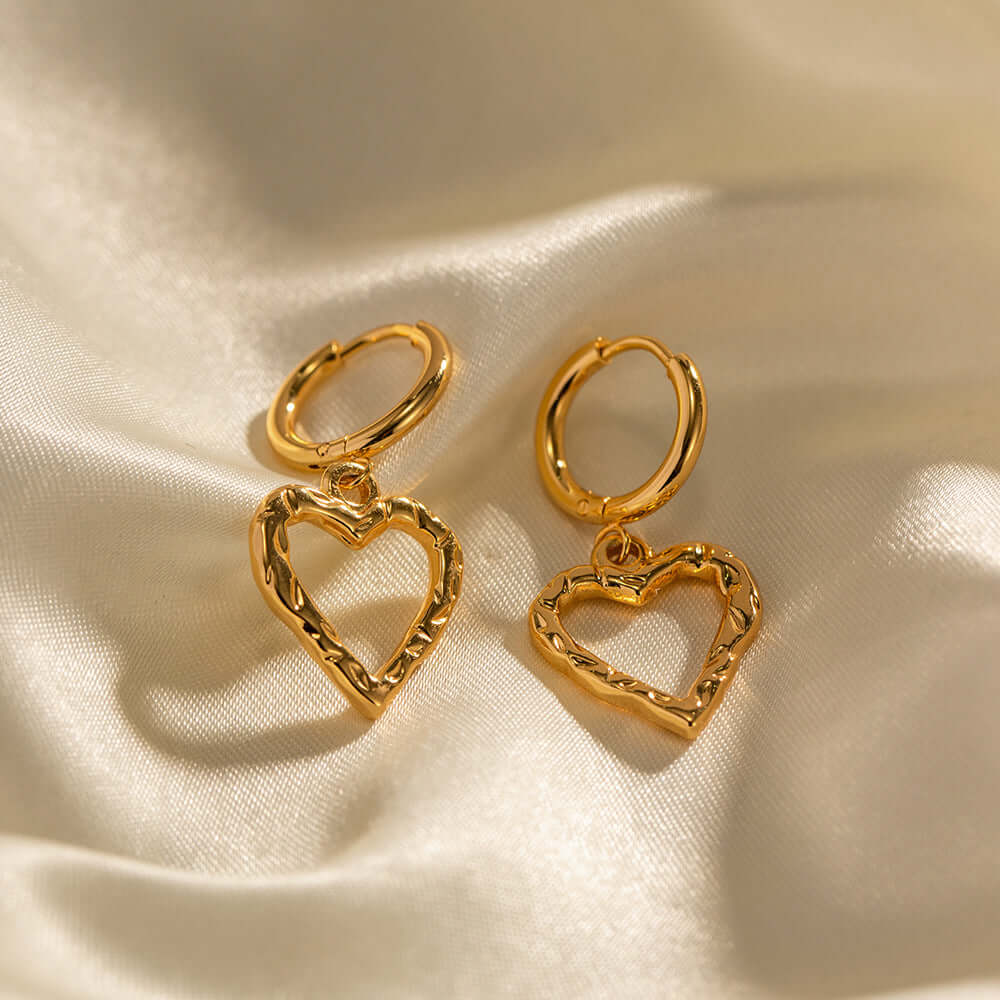 18K Gold Plated Heart Huggies Hoop | JDE046
