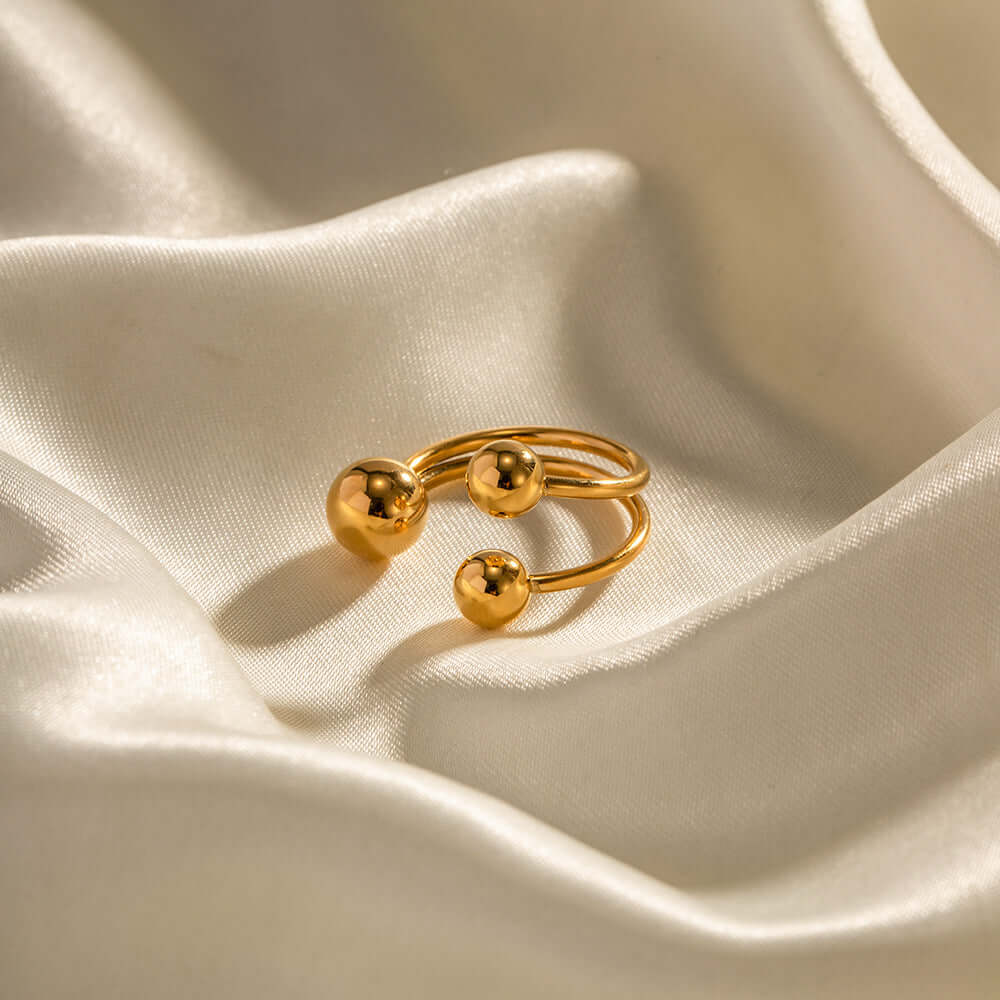 18K Gold Unique Bypass Ball Boom Rings
