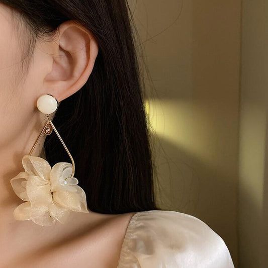 Large Flower Petal Chiffon Drop Earrings