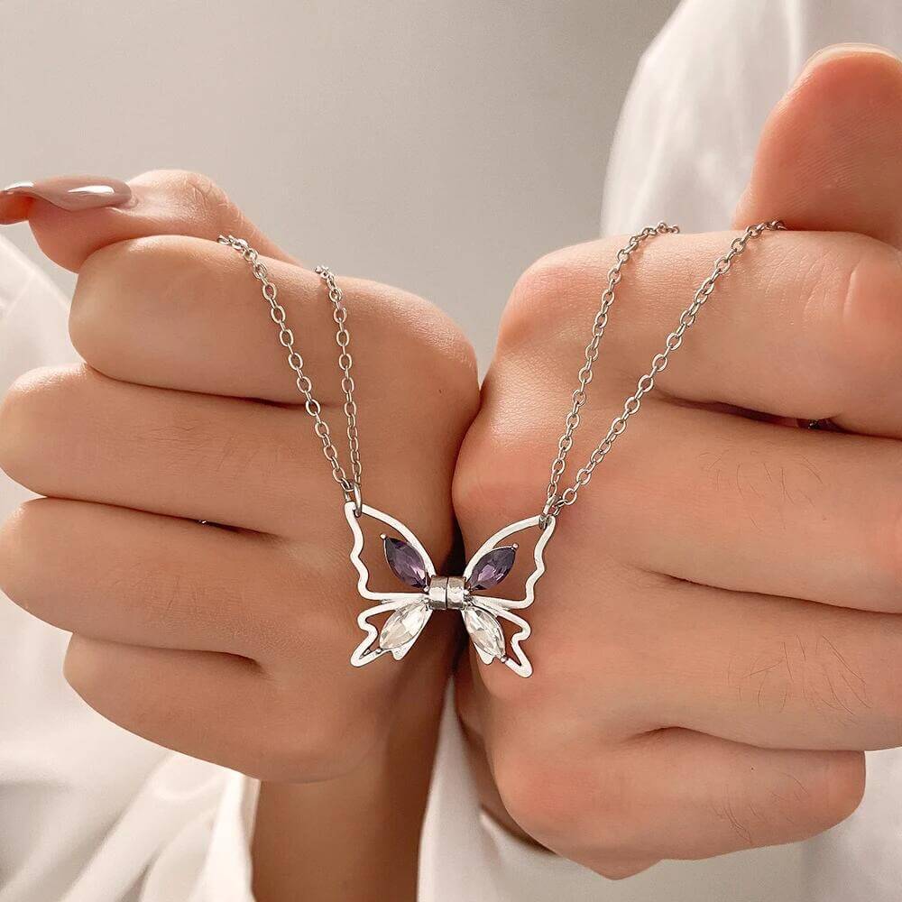 Magnetic Silver CZ Couple Matching Necklace