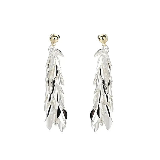 Chic Silver leaf-shaped earrings on a white background