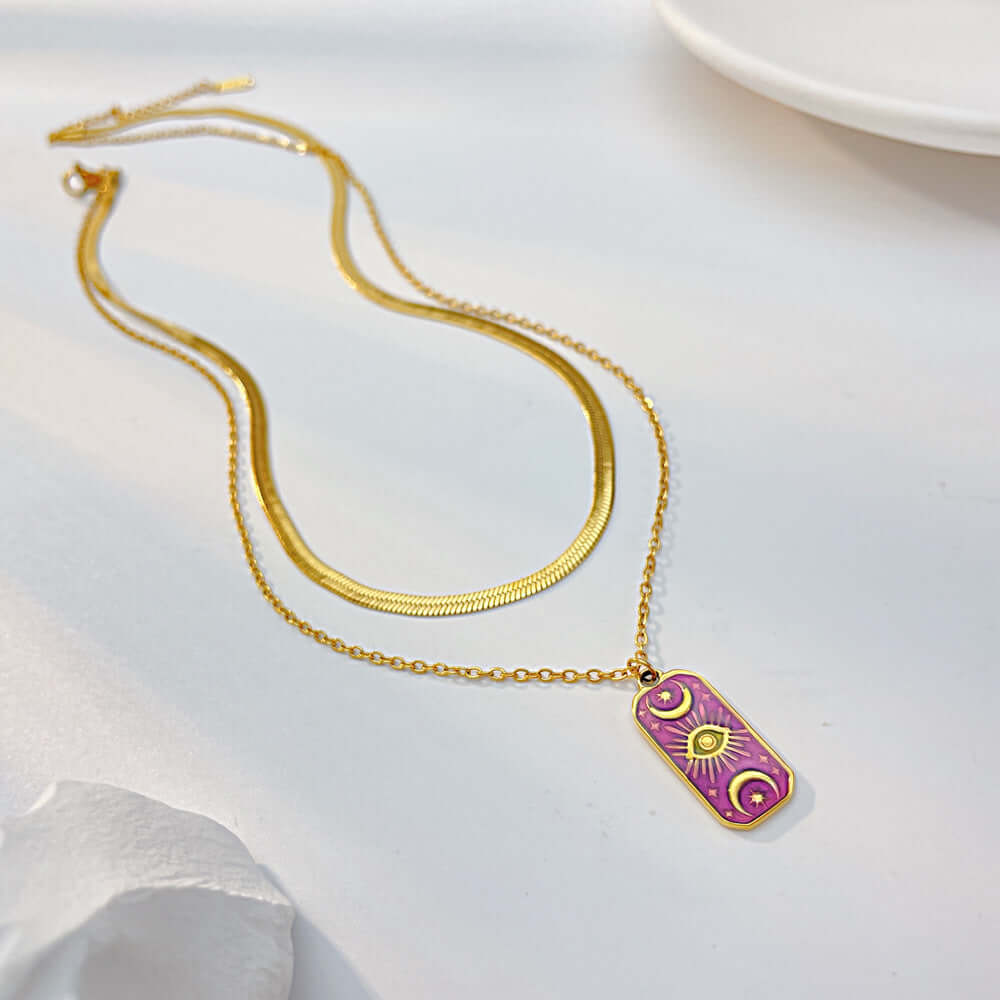 Moon Star Pendant Layer Necklace